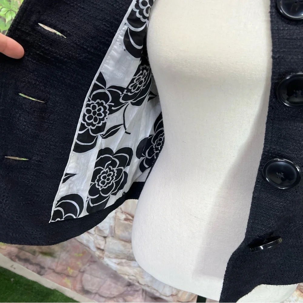 TORY BURCH Minimalist Black Button Front 3/4 Sleeve Estella Tweed Jacket, 0